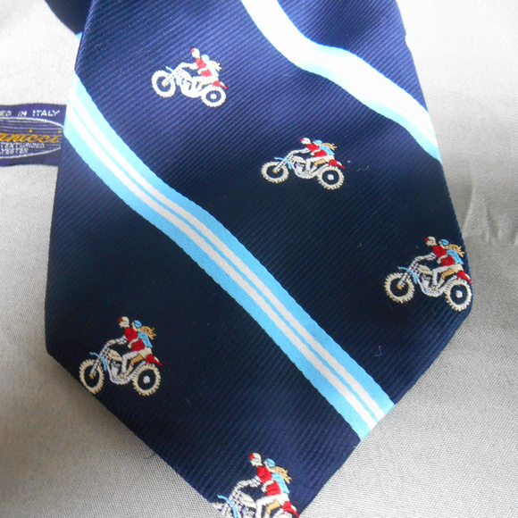 Vintage Stanicci blue motorcyclist neck tie Italy - Picture 2 of 3